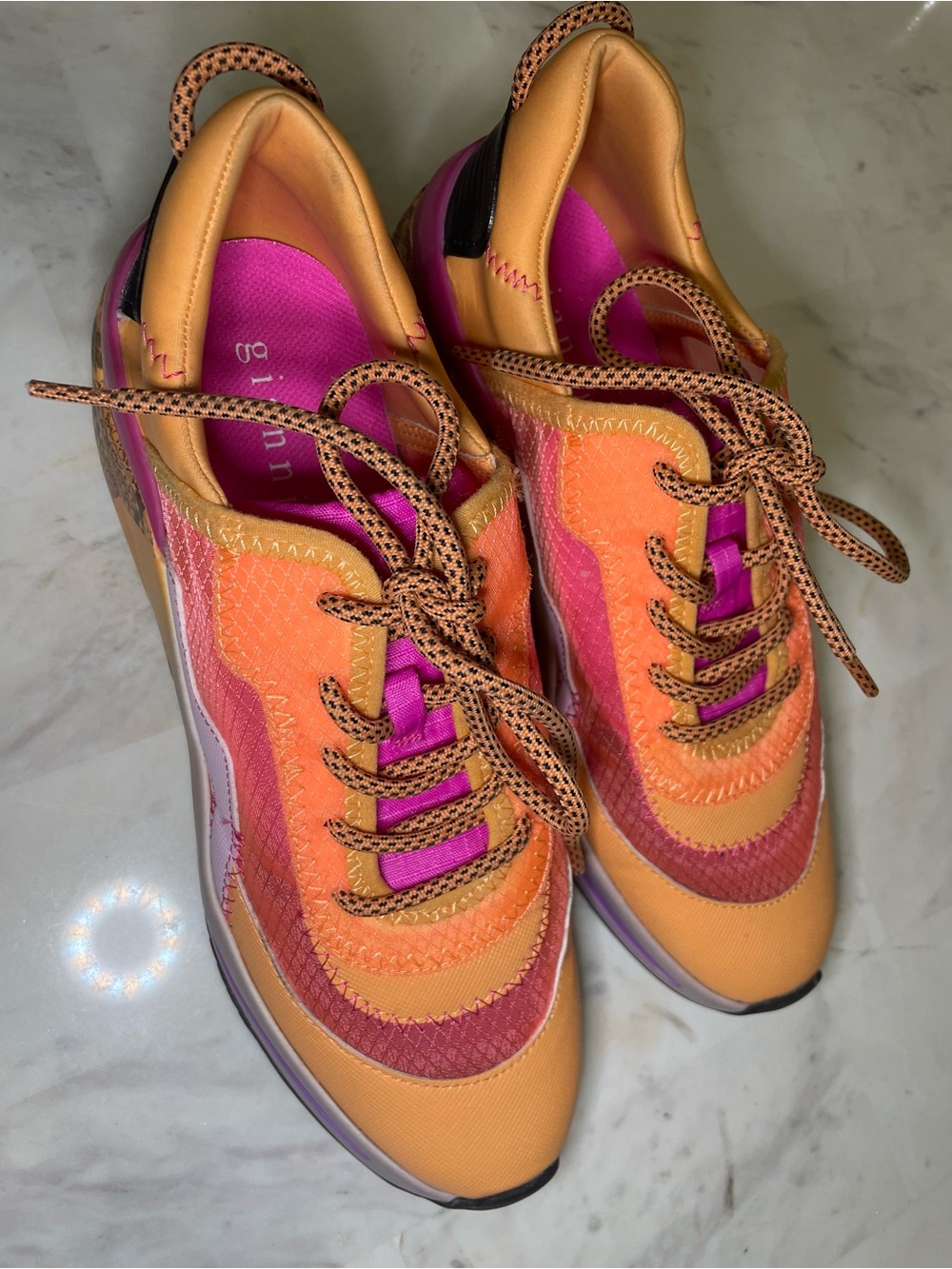 Gianni Bini Malloy Chunky Orange Colorblock Wedge Sneakers
